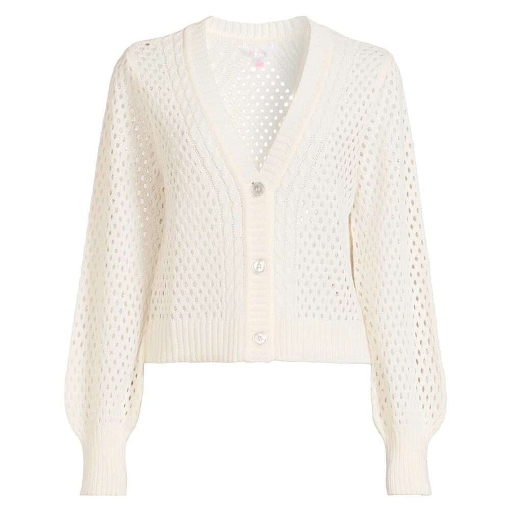 No Boundaries Juniors L 11-13 White Mesh Cardigan Open Front Knit Sweater NWT - Picture 2 of 11